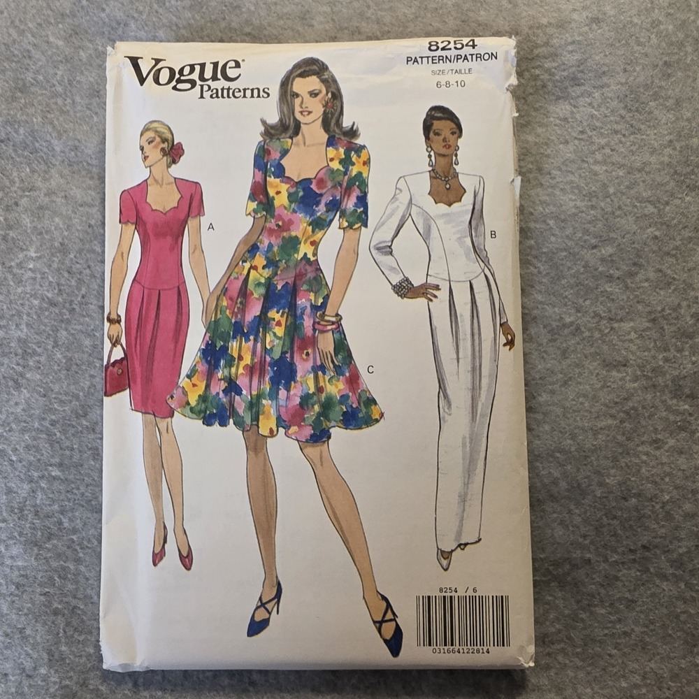 Vogue Patterns 8254 Women's Dress Sewing Pattern Size 6-8-10 Vintage Original